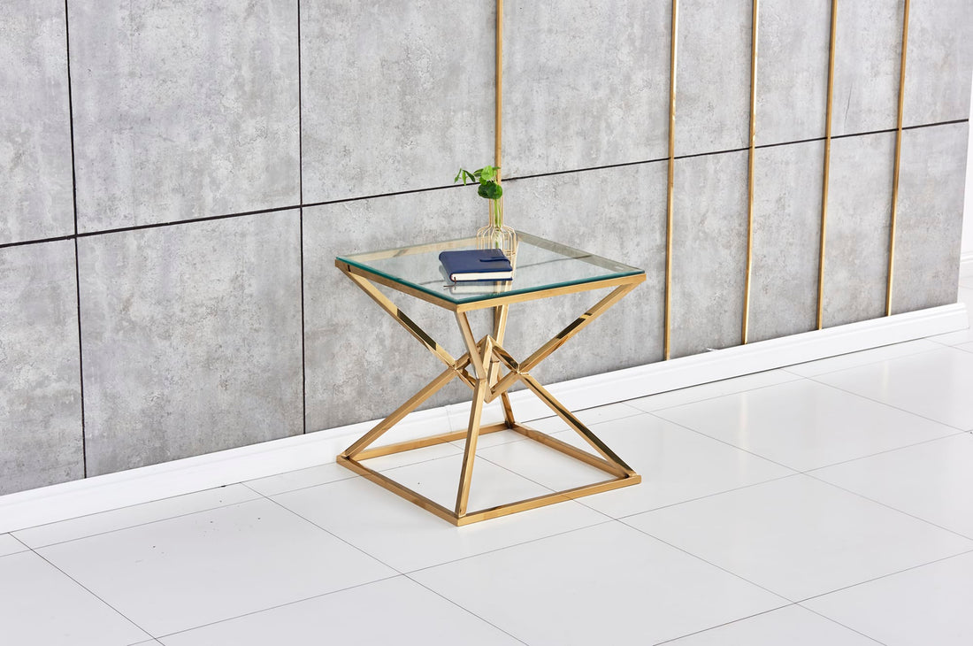 GUERIDON PYRAMIDE GOLD TRANSPARENT 55x55x55 cm