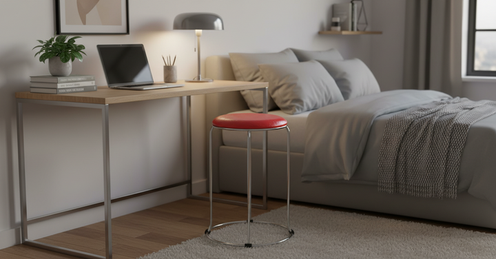 TABOURET EN SIMILICUIR CROCO ROUGE