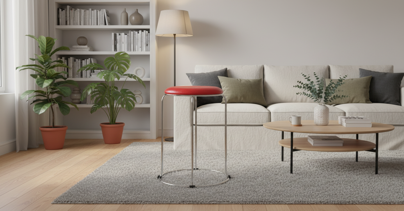 TABOURET EN SIMILICUIR CROCO ROUGE