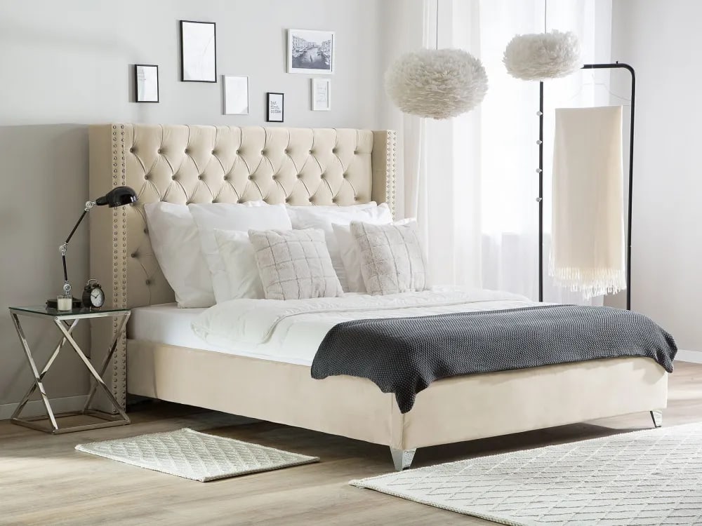 Lit double 160X200 cm PRINCESSE velours sommier inclus