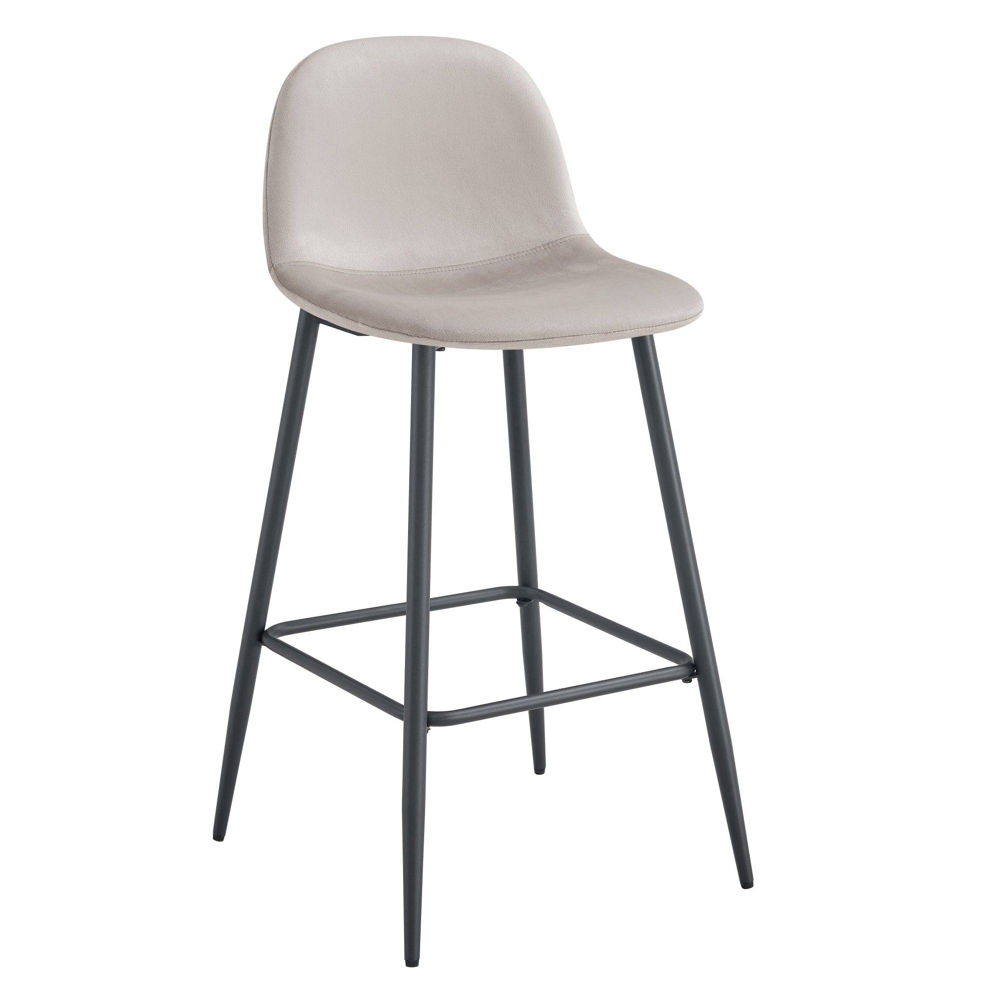 TABOURET DE BAR SCANDINAVE PIED METAL NOIR VELOURS TAUPE