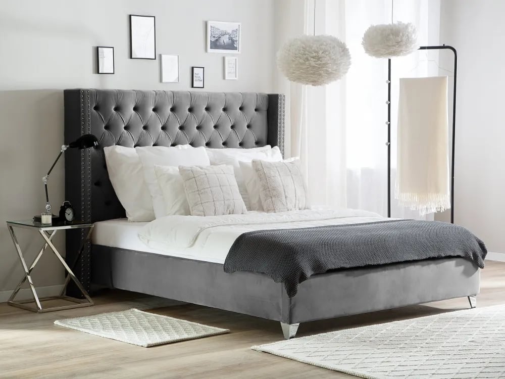Lit double 180X200 cm PRINCESSE velours sommier inclus