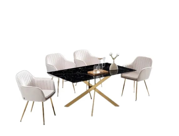Table Repas JESSICA Gold et plateau en verre 150 cm 4 à 6 couverts