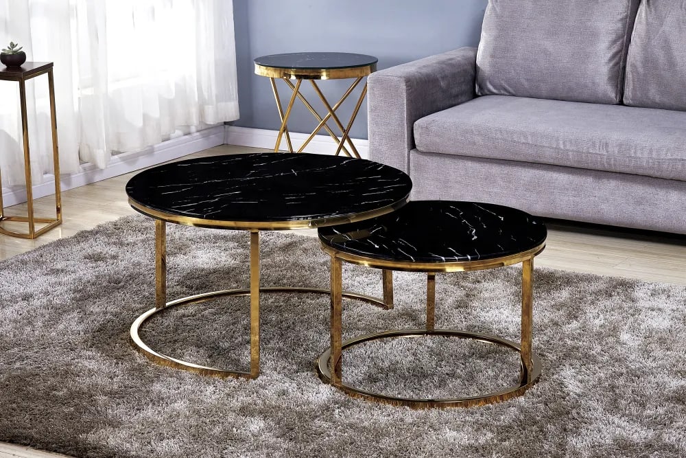 Lot de 2 tables Basses Gigogne ARTO Gold et plateau en verre