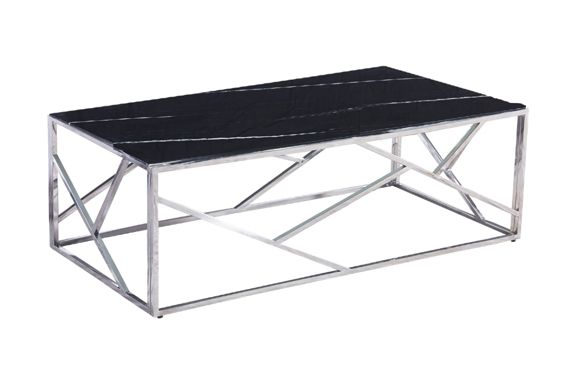 TABLE BASSE GEOMAG CHROME MARBRE NOIR 120X60X45