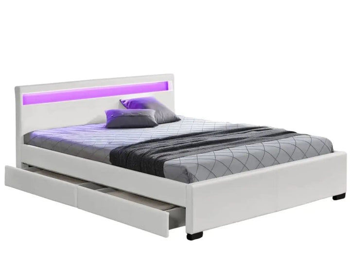 Lit adulte 160x200 cm TIROIRS et LED sommier inclus