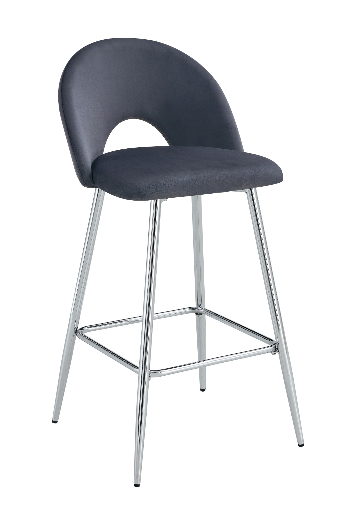 TABOURET DE BAR TEDDY PIED CHROME VELOURS ANTHRACITE