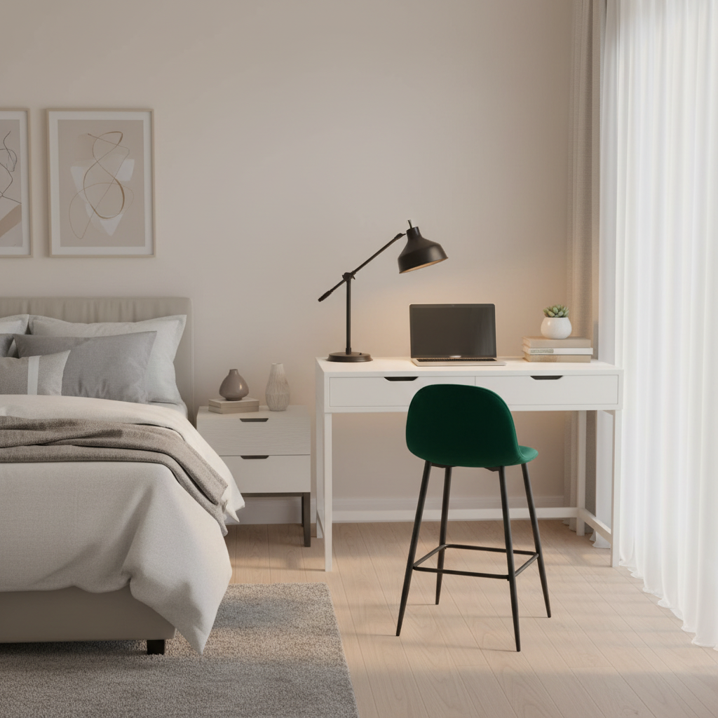 TABOURET DE BAR SCANDINAVE PIED METAL NOIR VELOURS VERT SAPIN