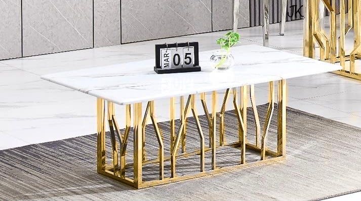 TABLE BASSE PORTOFINO GOLD MARBRE BLANC 120X70 cm