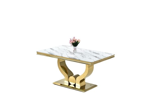 Table à manger TROFY 6 à 8 personnes gold verre 180x90 cm