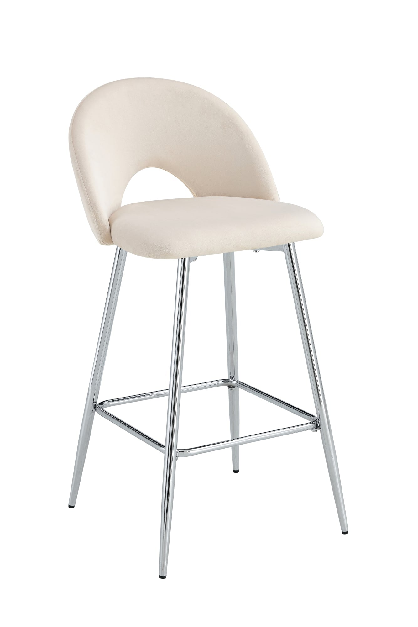 TABOURET DE BAR TEDDY PIED CHROME VELOURS BEIGE