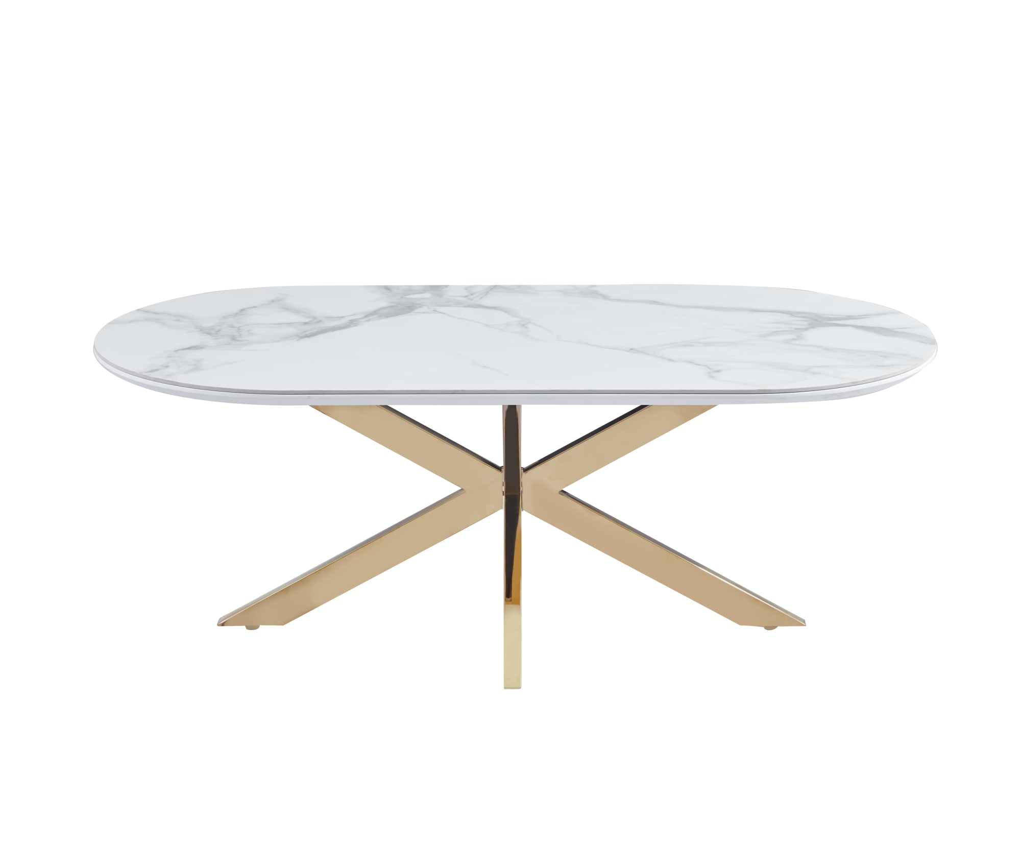 TABLE BASSE MANON PIED GOLD PLATEAU CERAMIQUE MARBRE BLANC 120X60CM