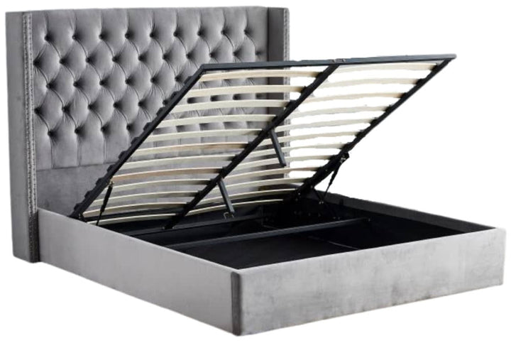 Lit COFFRE 2 places 160X200 cm CLOUTE velours