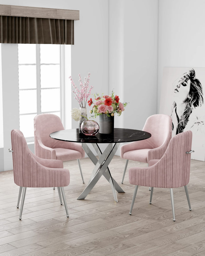 TABLE REPAS JESSICA CHROME MARBRE NOIR 100X75cm