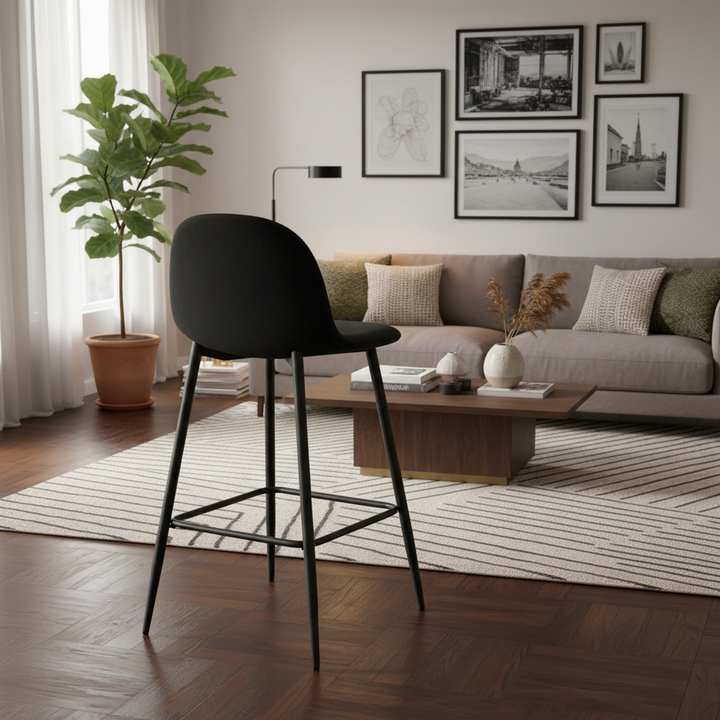 TABOURET DE BAR SCANDINAVE PIED METAL NOIR VELOURS NOIR