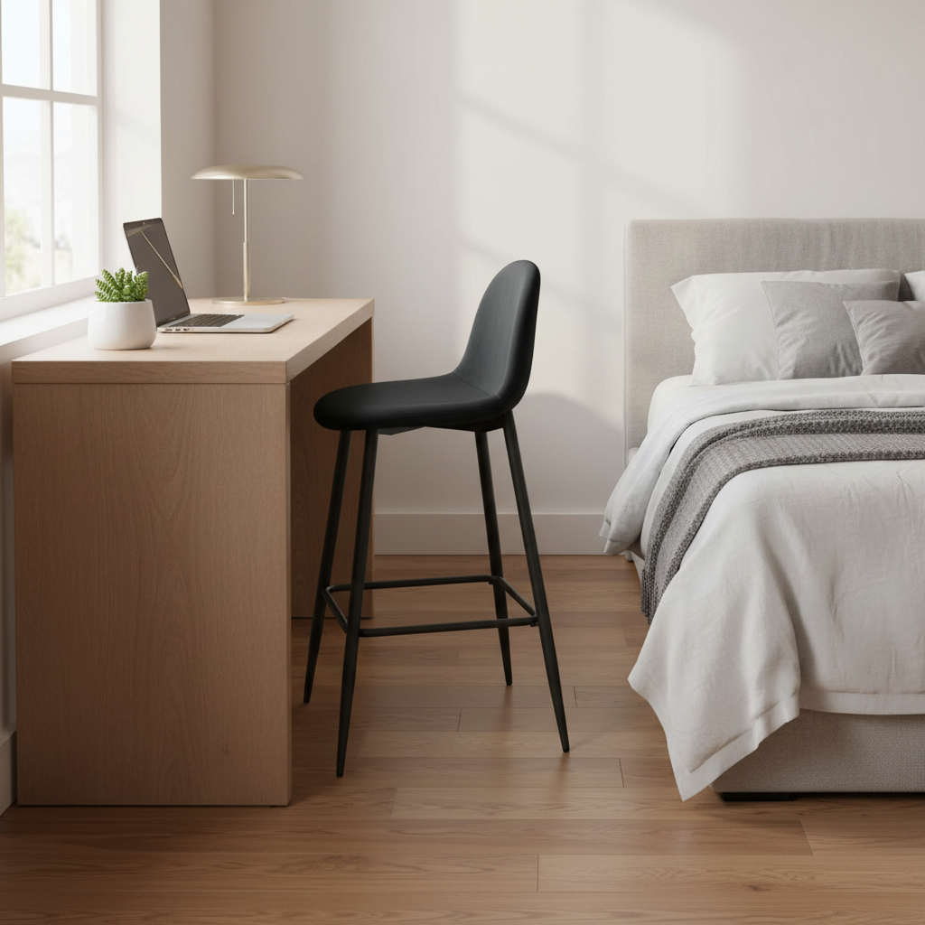 TABOURET DE BAR SCANDINAVE PIED METAL NOIR VELOURS NOIR