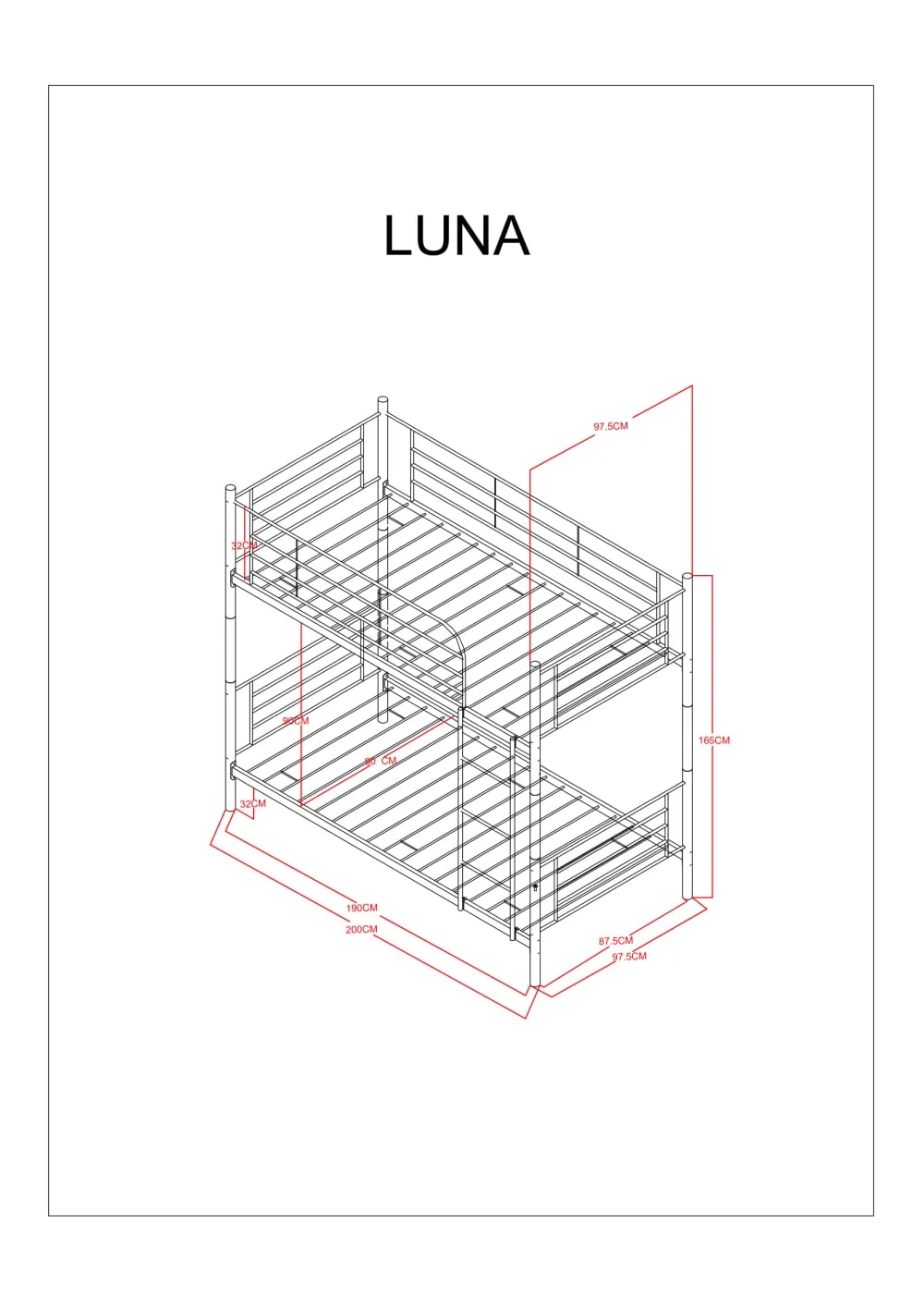 LIT SUPERPOSE SEPARABLE EN METAL LUNA GRIS 90x190 + 90x190cm