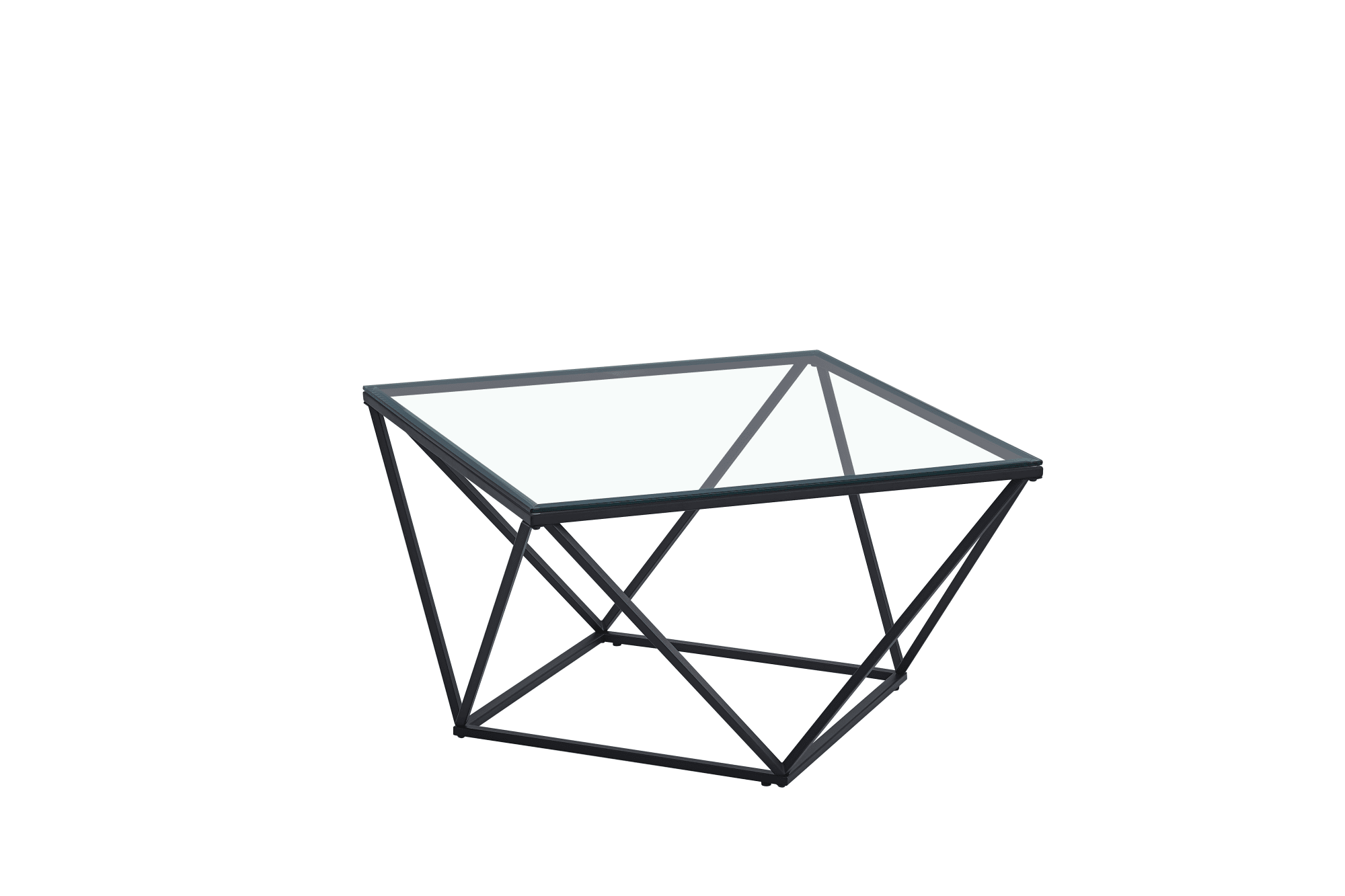 TABLE BASSE ALINA METAL NOIR VERRE TRANSPARENT 80X80X45CM