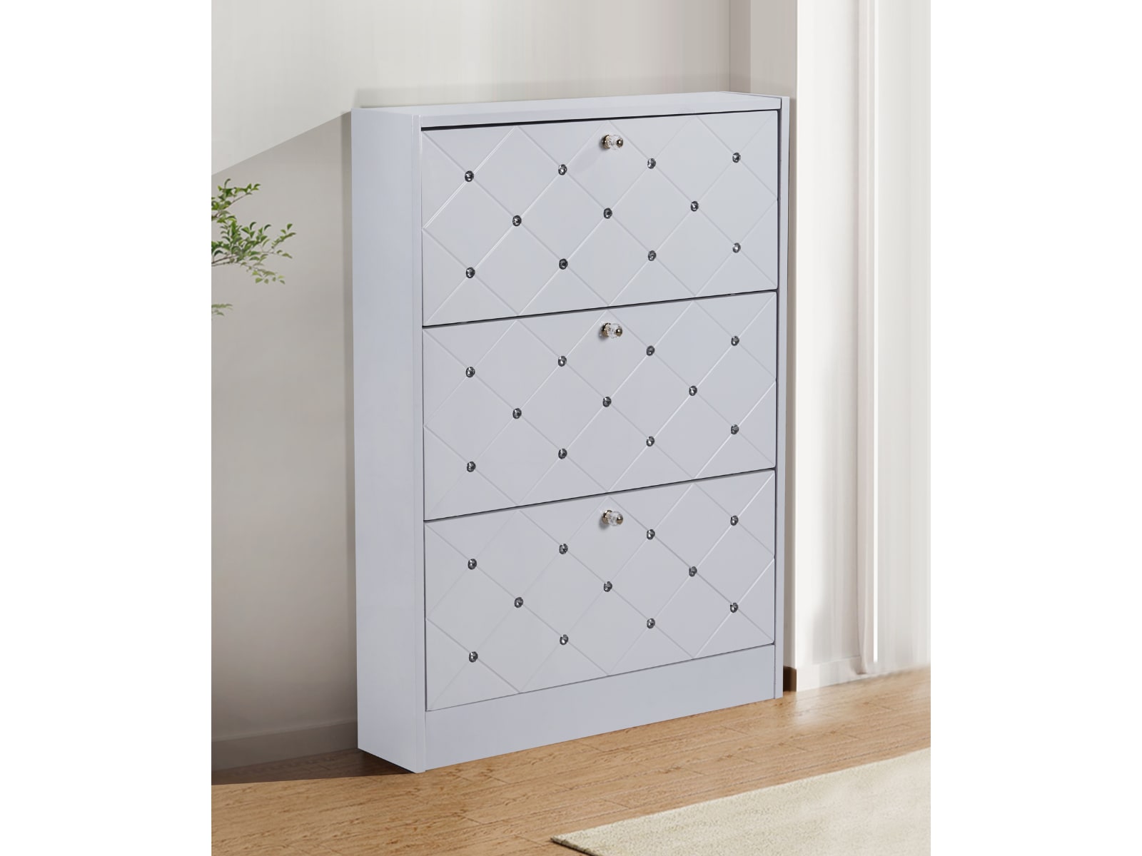 MEUBLE À CHAUSSURES EN STRASS 3 PORTES BLANC 110x17x80cm