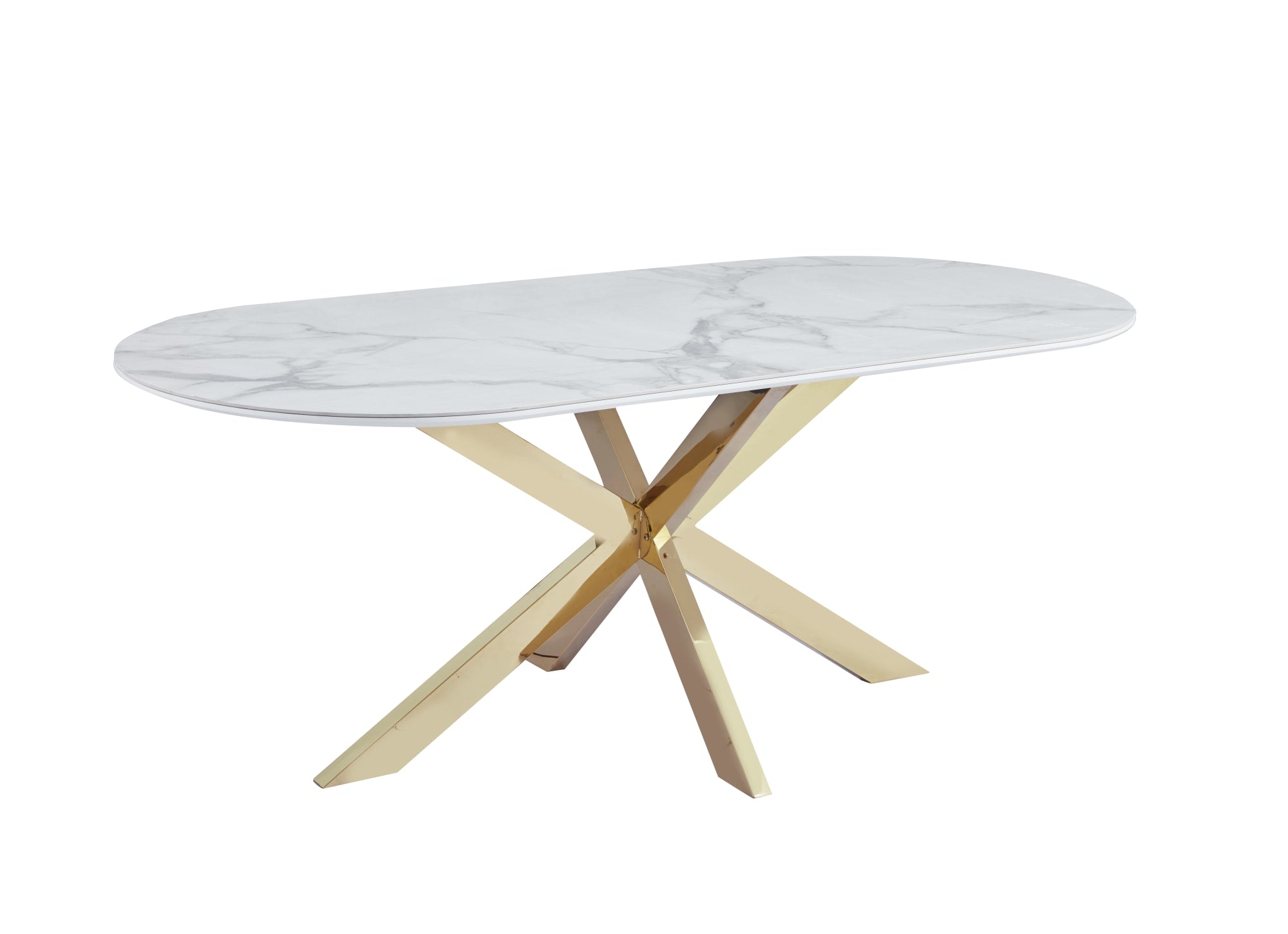 TABLE REPAS MANON PIED GOLD PLATEAU CERAMIQUE MARBRE BLANC 200x100cm