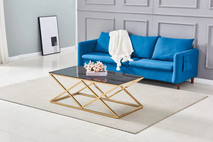 Table Basse TRIANGLE Gold et plateau en verre 120x60 cm