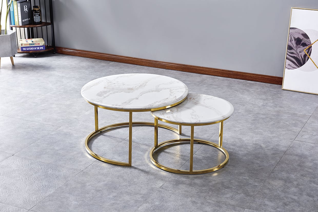 TABLE BASSE GIGOGNE GOLD PLATEAU CERAMIQUE EFFET MARBRE 80x45 c