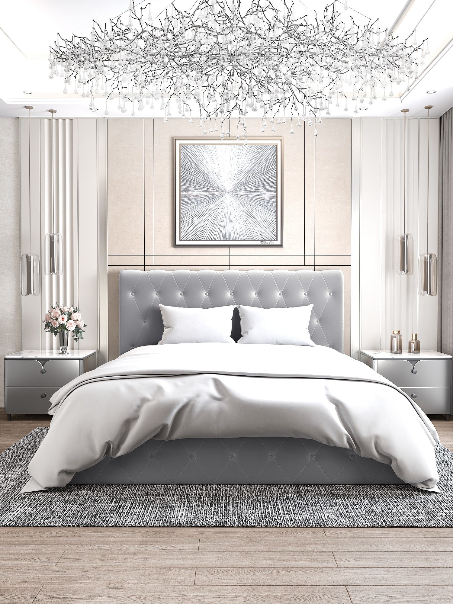 LIT COFFRE CORSICA EN VELOURS GRIS 140x190CM