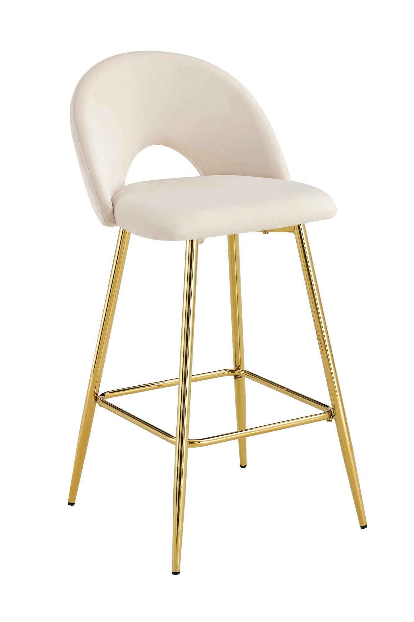 TABOURET DE BAR TEDDY PIED GOLD VELOURS BEIGE