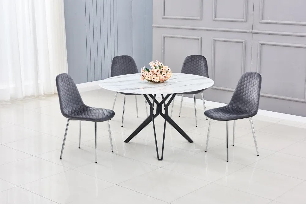 Table à Manger ronde ELECTRA verre effet marbré 120x75 cm