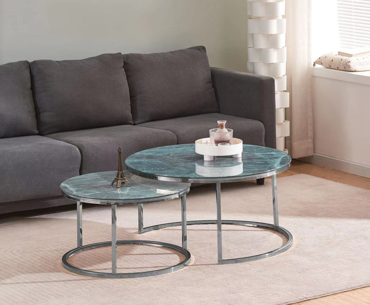 TABLE BASSE GIGOGNE  ROMEO CHROME MARBRE GRIS- VERT