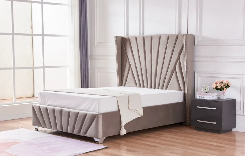 Lit 2 places 180x200cm BONIFACIO Velours sommier intégré