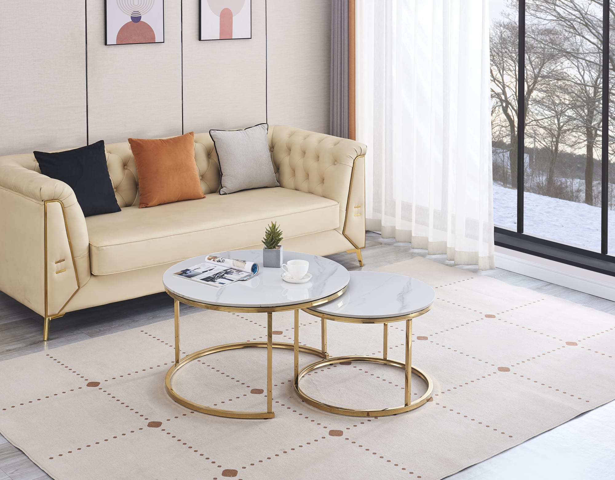 TABLE BASSE GIGOGNE GOLD CERAMIQUE 80x45cm+60x38cm