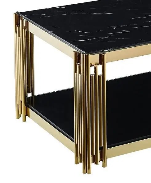 Table Basse FLUTE Gold et plateau en verre 120x60x45 cm