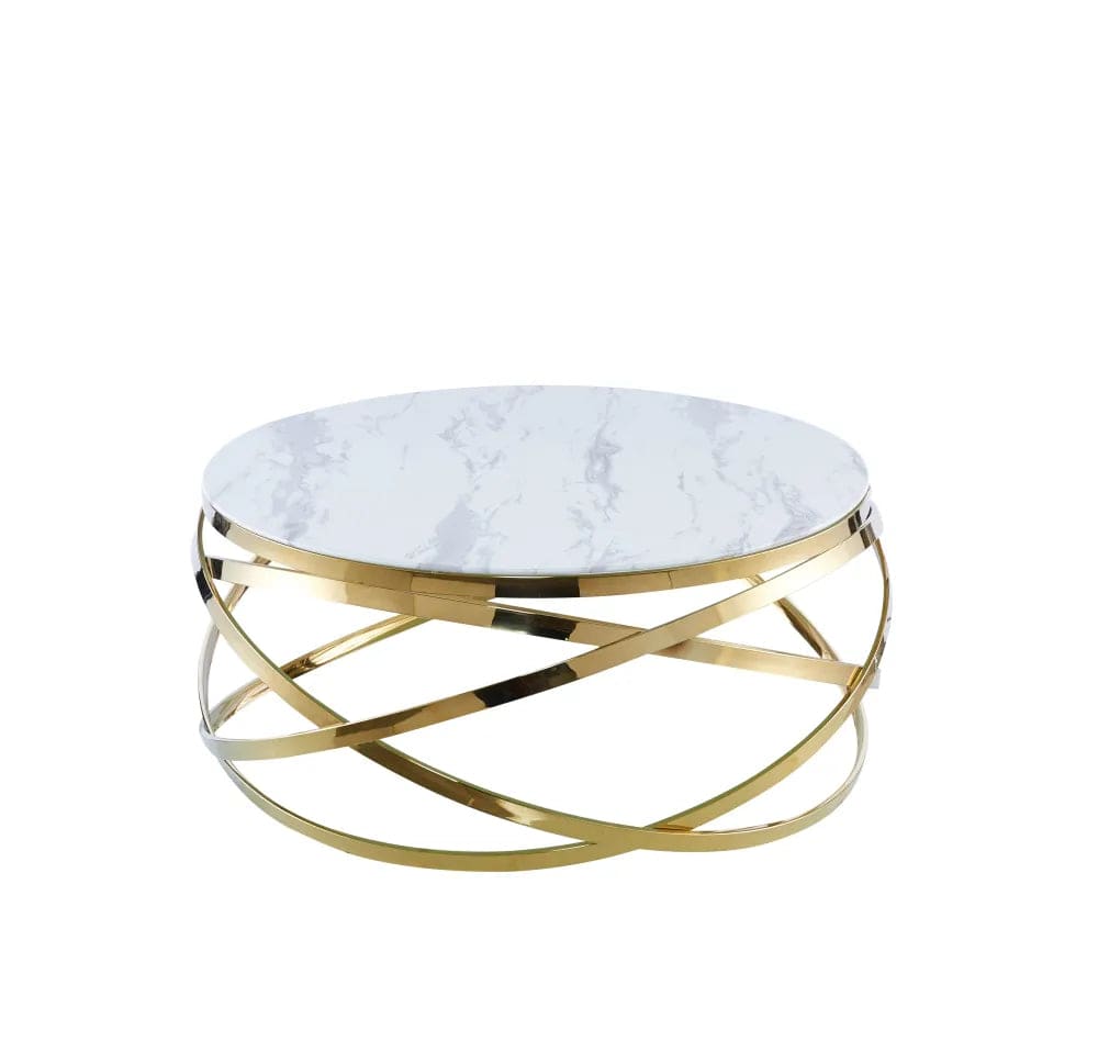 Table Basse EVOL structure Gold et plateau en verre D 80cm