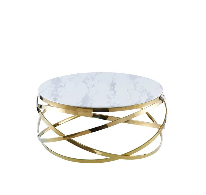 Table Basse EVOL structure Gold et plateau en verre D 80cm