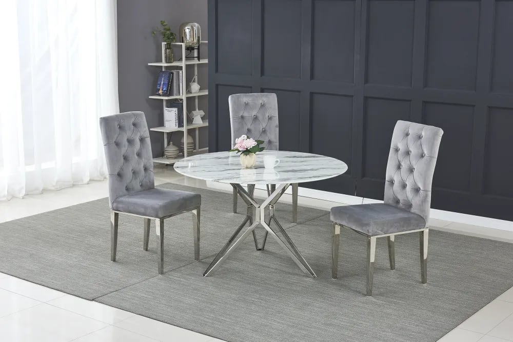 Table à Manger ronde ELECTRA verre effet marbré 120x75 cm