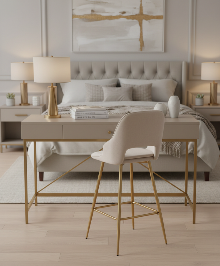 TABOURET DE BAR ATHENA PIED GOLD VELOURS BEIGE