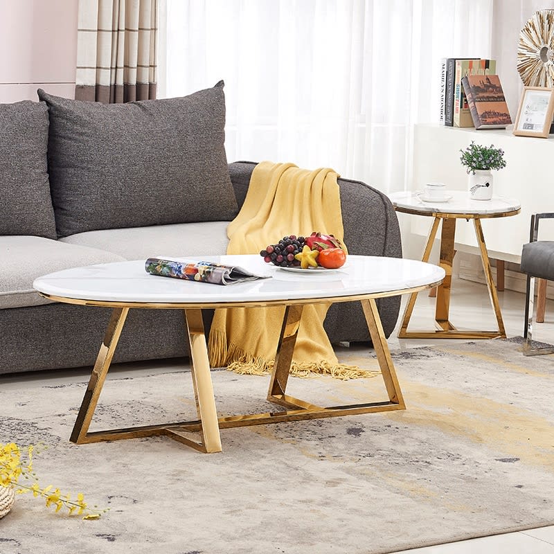TABLE BASSE GAMMA GOLD PIERRE MARBRE 120 x 60 x 45 CM