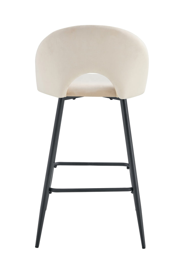 TABOURET DE BAR TEDDY PIED METAL NOIR VELOURS BEIGE