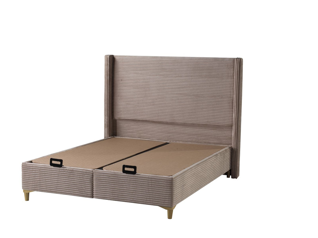 LIT COFFRE VENUS COTELE TAUPE 140X190CM