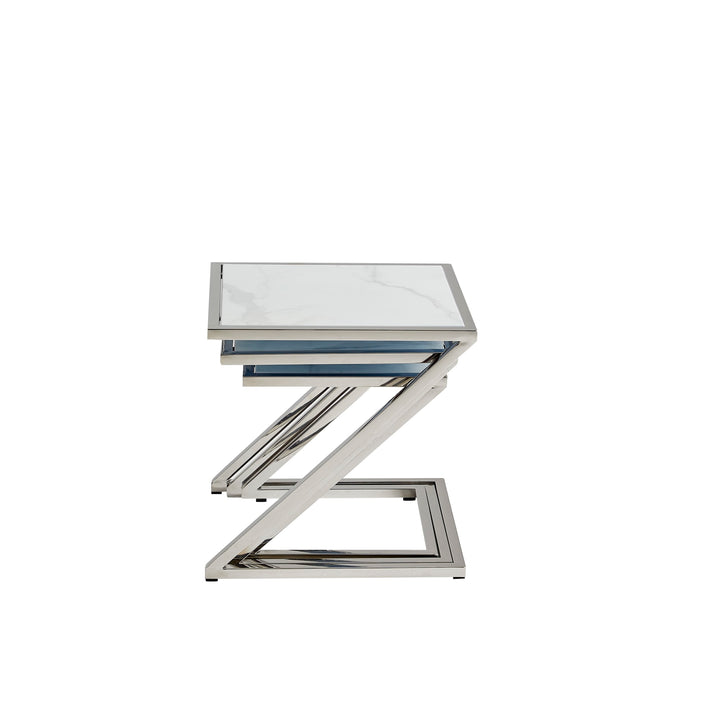 GUERIDON GIGOGNE CHROME MARBRE BLANC 45x45+40x40+35x35 cm