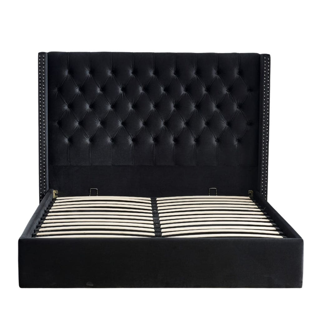 Lit COFFRE 2 places 160X200 cm CLOUTE velours