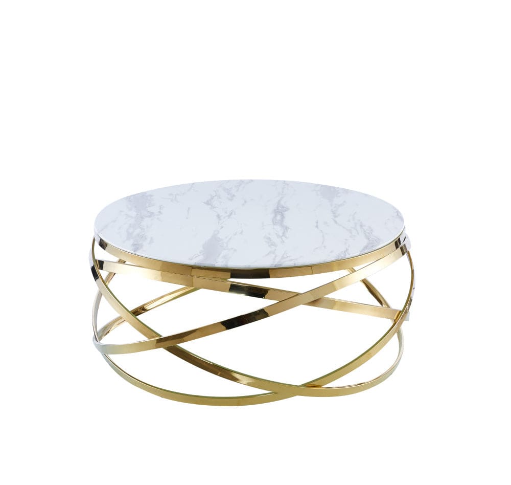 Table Basse EVOL structure Gold et plateau en verre D 100cm