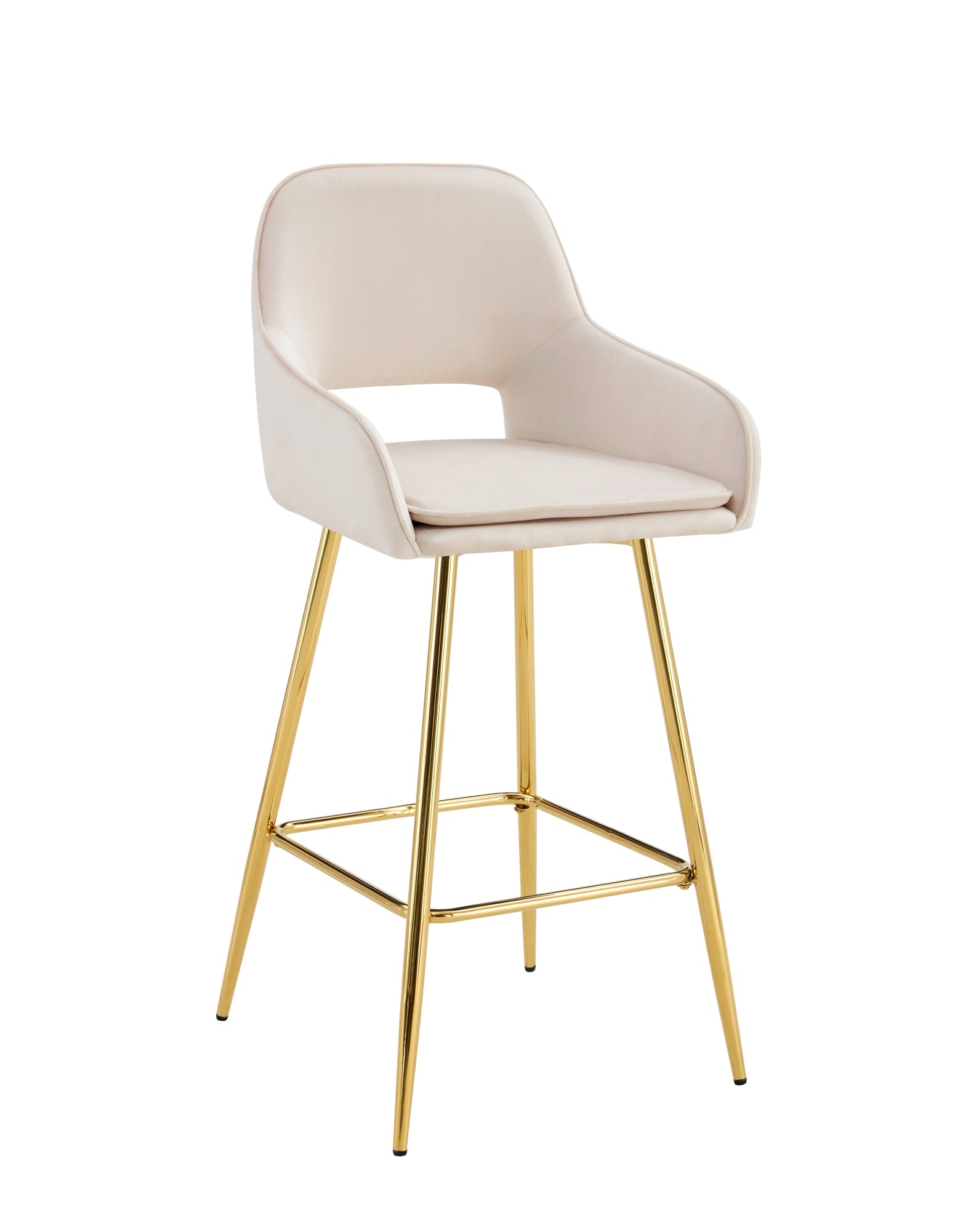 TABOURET DE BAR ATHENA PIED GOLD VELOURS BEIGE