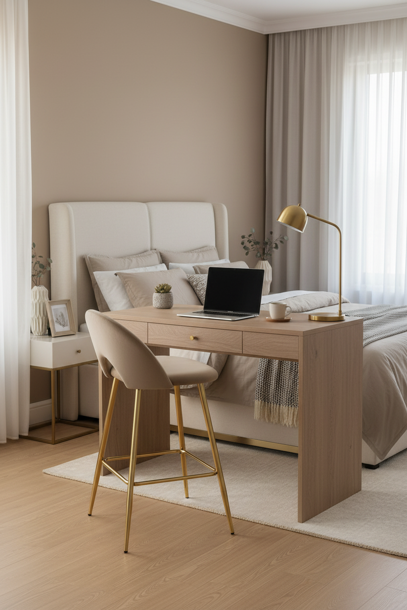 TABOURET DE BAR TEDDY PIED GOLD VELOURS TAUPE