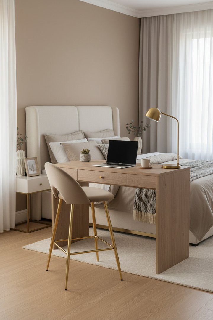 TABOURET DE BAR TEDDY PIED GOLD VELOURS TAUPE