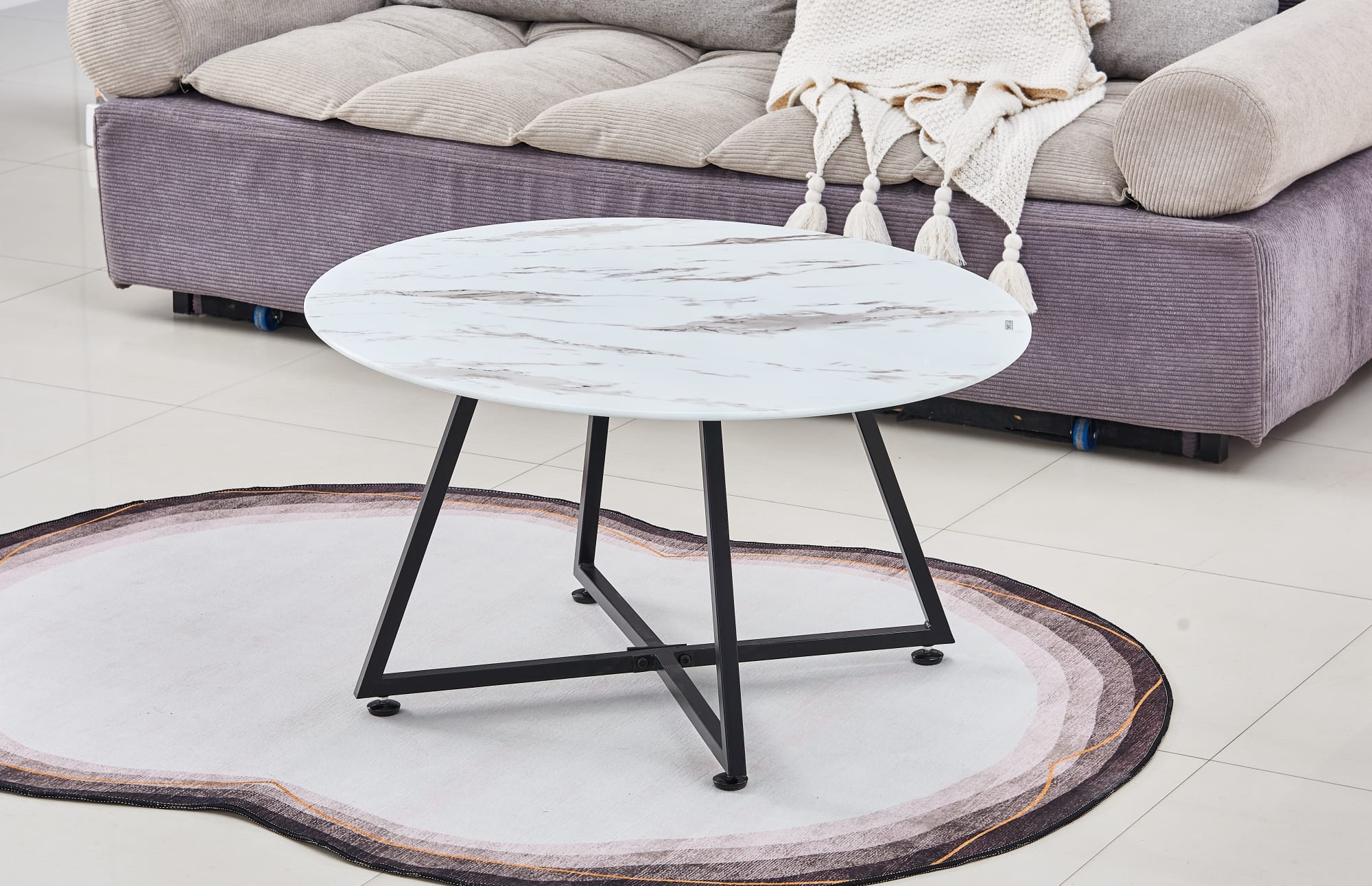 TABLE BASSE HELOISE METAL MARBRE BLANC 80x45 cm