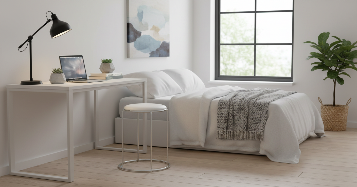 TABOURET EN SIMILICUIR CROCO BLANC