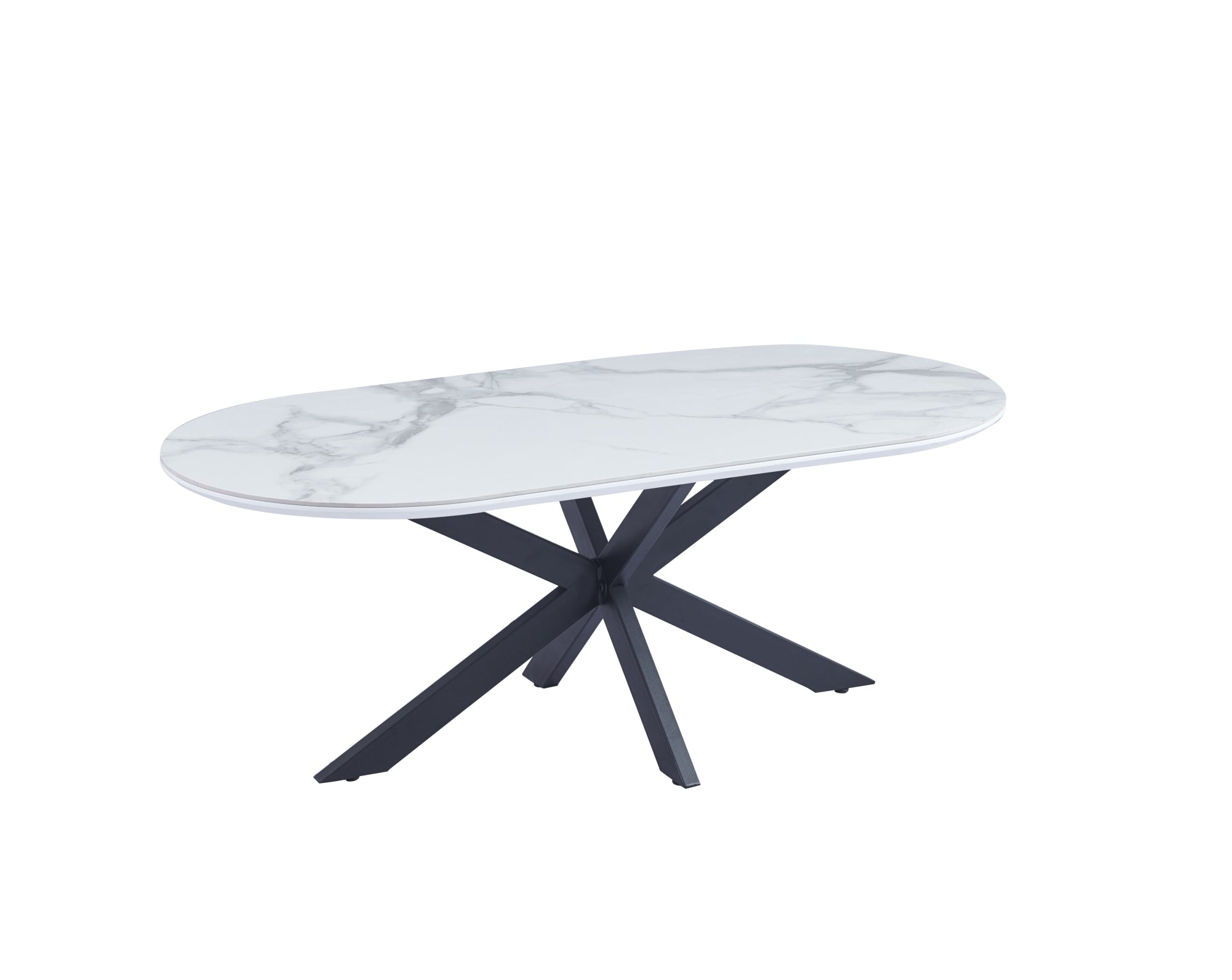 TABLE BASSE MANON PIED METAL NOIR PLATEAU CERAMIQUE MARBRE BLANC 120X60CM