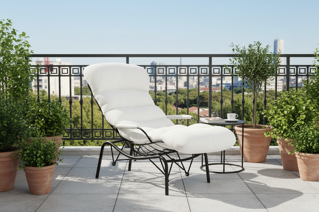 FAUTEUIL MONICA METAL NOIR DOUDOU BLANC